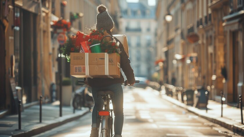 Personnes utilisant des méthodes innovantes pour déménager sans camion dans les rues de Paris