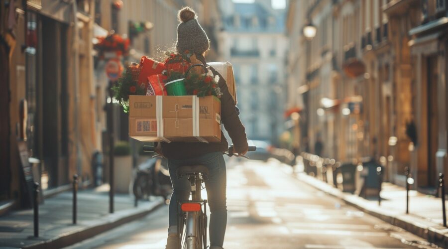 Personnes utilisant des méthodes innovantes pour déménager sans camion dans les rues de Paris