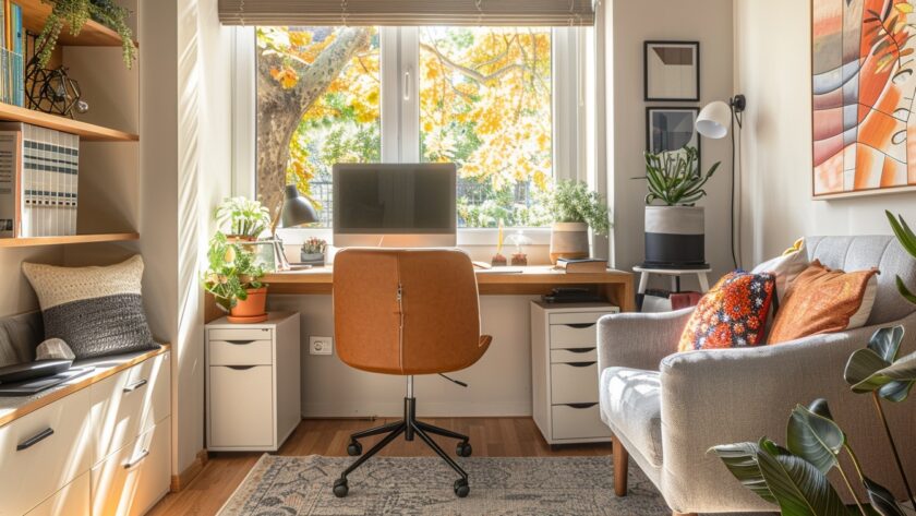 Stratégies efficaces pour aménager un coin bureau fonctionnel dans un petit appartement, illustrant l'optimisation de l'espace